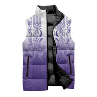 Philippines Barong Style Sleeveless Puffer Jacket with Polynesian Art and Leaf Motif Purple Color