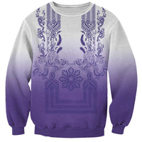 Philippines Barong Style Sweatshirt with Polynesian Art and Leaf Motif Purple Color