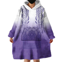 Philippines Barong Style Wearable Blanket Hoodie with Polynesian Art and Leaf Motif Purple Color