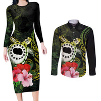 Kia Orana Cook Islands Couples Matching Long Sleeve Bodycon Dress and Long Sleeve Button Shirt Turtle and Hibiscus Polynesian Pattern