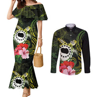 Kia Orana Cook Islands Couples Matching Mermaid Dress and Long Sleeve Button Shirt Turtle and Hibiscus Polynesian Pattern