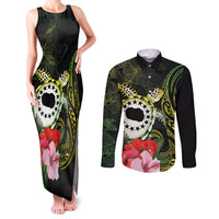 Kia Orana Cook Islands Couples Matching Tank Maxi Dress and Long Sleeve Button Shirt Turtle and Hibiscus Polynesian Pattern