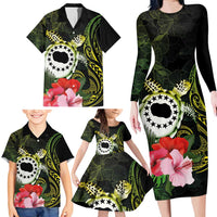 Kia Orana Cook Islands Family Matching Long Sleeve Bodycon Dress and Hawaiian Shirt Turtle and Hibiscus Polynesian Pattern LT03 - Polynesian Pride