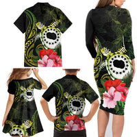 Kia Orana Cook Islands Family Matching Long Sleeve Bodycon Dress and Hawaiian Shirt Turtle and Hibiscus Polynesian Pattern LT03 - Polynesian Pride