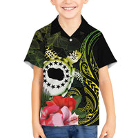 Kia Orana Cook Islands Family Matching Off Shoulder Short Dress and Hawaiian Shirt Turtle and Hibiscus Polynesian Pattern