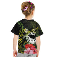 Kia Orana Cook Islands Kid T Shirt Turtle and Hibiscus Polynesian Pattern
