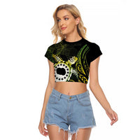 Kia Orana Cook Islands Raglan Cropped T Shirt Turtle and Hibiscus Polynesian Pattern