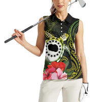 Kia Orana Cook Islands Women Sleeveless Polo Shirt Turtle and Hibiscus Polynesian Pattern