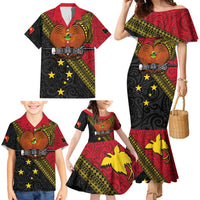 Papua New Guinea Goroka Show Family Matching Mermaid Dress and Hawaiian Shirt Bird-of-paradise and Melanesian Tattoo Pattern LT03 - Polynesian Pride