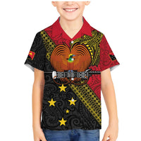 Papua New Guinea Goroka Show Family Matching Mermaid Dress and Hawaiian Shirt Bird-of-paradise and Melanesian Tattoo Pattern LT03 Son's Shirt Red - Polynesian Pride