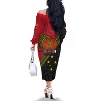 Papua New Guinea Goroka Show Family Matching Off The Shoulder Long Sleeve Dress and Hawaiian Shirt Bird-of-paradise and Melanesian Tattoo Pattern LT03 - Polynesian Pride