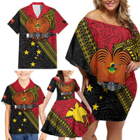 Papua New Guinea Goroka Show Family Matching Off Shoulder Short Dress and Hawaiian Shirt Bird-of-paradise and Melanesian Tattoo Pattern LT03 - Polynesian Pride