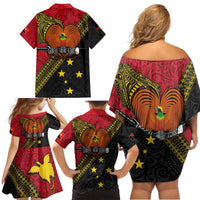 Papua New Guinea Goroka Show Family Matching Off Shoulder Short Dress and Hawaiian Shirt Bird-of-paradise and Melanesian Tattoo Pattern LT03 - Polynesian Pride