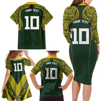 Australia Rugby Custom Family Matching Long Sleeve Bodycon Dress and Hawaiian Shirt Aboriginal Art Sporty Style LT03 - Polynesian Pride