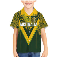 Australia Rugby Custom Family Matching Mermaid Dress and Hawaiian Shirt Aboriginal Art Sporty Style LT03 Son's Shirt Green - Polynesian Pride