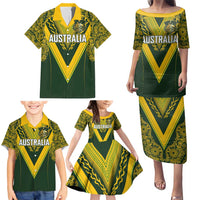 Australia Rugby Custom Family Matching Puletasi and Hawaiian Shirt Aboriginal Art Sporty Style - Polynesian Pride