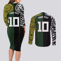 Aotearoa Australia Rugby Custom Couples Matching Long Sleeve Bodycon Dress and Long Sleeve Button Shirt Maori and Aboriginal Art Sporty Style LT03 - Polynesian Pride