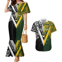 Aotearoa Australia Rugby Custom Couples Matching Mermaid Dress and Hawaiian Shirt Maori and Aboriginal Art Sporty Style LT03 Green - Polynesian Pride