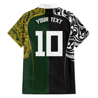 Aotearoa Australia Rugby Custom Family Matching Off Shoulder Maxi Dress and Hawaiian Shirt Maori and Aboriginal Art Sporty Style - Polynesian Pride