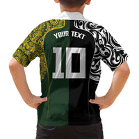 Aotearoa Australia Rugby Custom Family Matching Off Shoulder Short Dress and Hawaiian Shirt Maori and Aboriginal Art Sporty Style - Polynesian Pride