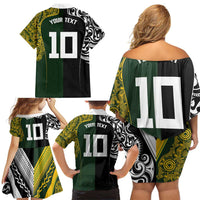 Aotearoa Australia Rugby Custom Family Matching Off Shoulder Short Dress and Hawaiian Shirt Maori and Aboriginal Art Sporty Style - Polynesian Pride