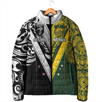 Aotearoa Australia Rugby Custom Padded Jacket Maori and Aboriginal Art Sporty Style - Polynesian Pride