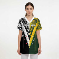 Aotearoa Australia Rugby Custom Scrub Top Maori and Aboriginal Art Sporty Style - Polynesian Pride