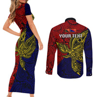 Custom Papua New Guinea Central Province Couples Matching Short Sleeve Bodycon Dress and Long Sleeve Button Shirts PNG Birds Of Paradise Polynesian Arty Style LT03 - Polynesian Pride