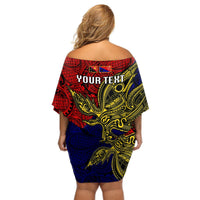 Custom Papua New Guinea Central Province Off Shoulder Short Dress PNG Birds Of Paradise Polynesian Arty Style LT03 - Polynesian Pride