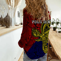 Custom Papua New Guinea Central Province Women Casual Shirt PNG Birds Of Paradise Polynesian Arty Style LT03 - Polynesian Pride