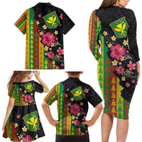 Hawaiian Independence Day Family Matching Long Sleeve Bodycon Dress and Hawaiian Shirt Kanaka Maoli Symbols With Tapa Motifs and Tropical Plants LT03 - Polynesian Pride