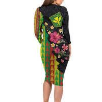 Hawaiian Independence Day Family Matching Long Sleeve Bodycon Dress and Hawaiian Shirt Kanaka Maoli Symbols With Tapa Motifs and Tropical Plants LT03 - Polynesian Pride