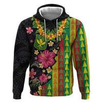 Hawaiian Independence Day Hoodie Kanaka Maoli Symbols With Tapa Motifs and Tropical Plants LT03 Pullover Hoodie Black - Polynesian Pride