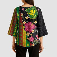 Hawaiian Independence Day Kimono Sleeve Blouse Kanaka Maoli Symbols With Tapa Motifs and Tropical Plants LT03 - Polynesian Pride