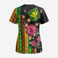 Hawaiian Independence Day Scrub Top Kanaka Maoli Symbols With Tapa Motifs and Tropical Plants - Polynesian Pride