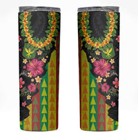 Hawaiian Independence Day Skinny Tumbler Kanaka Maoli Symbols With Tapa Motifs and Tropical Plants LT03 Black - Polynesian Pride