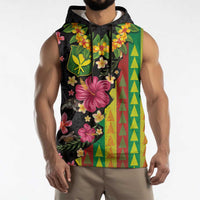 Hawaiian Independence Day Sleeveless Hoodie Kanaka Maoli Symbols With Tapa Motifs and Tropical Plants LT03 - Polynesian Pride