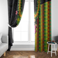 Hawaiian Independence Day Window Curtain Kanaka Maoli Symbols With Tapa Motifs and Tropical Plants - Polynesian Pride