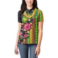 Hawaiian Independence Day Women Polo Shirt Kanaka Maoli Symbols With Tapa Motifs and Tropical Plants LT03 - Polynesian Pride