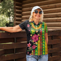 Hawaiian Independence Day Women Polo Shirt Kanaka Maoli Symbols With Tapa Motifs and Tropical Plants LT03 - Polynesian Pride