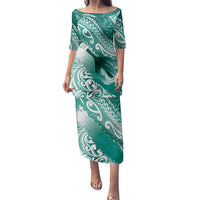 Personalised New Zealand Aotearoa Darts Masters Family Matching Puletasi and Hawaiian Shirt Maori Art Tattoo with Tribal Dart Symbol Teal Color LT03 Mom's Dress Teal - Polynesian Pride
