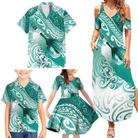 Personalised New Zealand Aotearoa Darts Masters Family Matching Summer Maxi Dress and Hawaiian Shirt Maori Art Tattoo with Tribal Dart Symbol Teal Color LT03 - Polynesian Pride