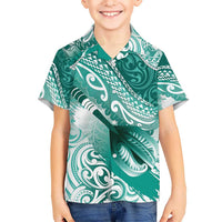 Personalised New Zealand Aotearoa Darts Masters Hawaiian Shirt Maori Art Tattoo with Tribal Dart Symbol Teal Color LT03 - Polynesian Pride