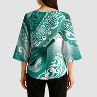 Personalised New Zealand Aotearoa Darts Masters Kimono Sleeve Blouse Maori Art Tattoo with Tribal Dart Symbol Teal Color LT03 - Polynesian Pride