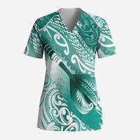 Personalised New Zealand Aotearoa Darts Masters Scrub Top Maori Art Tattoo with Tribal Dart Symbol Teal Color LT03 Adult Teal - Polynesian Pride