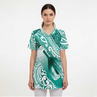 Personalised New Zealand Aotearoa Darts Masters Scrub Top Maori Art Tattoo with Tribal Dart Symbol Teal Color LT03 - Polynesian Pride