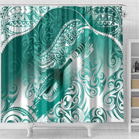 Personalised New Zealand Aotearoa Darts Masters Shower Curtain Maori Art Tattoo with Tribal Dart Symbol Teal Color LT03 - Polynesian Pride