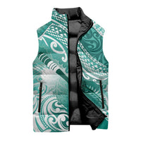 Personalised New Zealand Aotearoa Darts Masters Sleeveless Puffer Jacket Maori Art Tattoo with Tribal Dart Symbol Teal Color LT03 - Polynesian Pride
