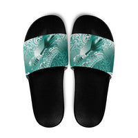 Personalised New Zealand Aotearoa Darts Masters Slide Sandals Maori Art Tattoo with Tribal Dart Symbol Teal Color LT03 Teal - Polynesian Pride