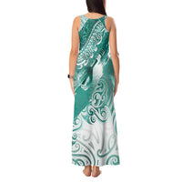 Personalised New Zealand Aotearoa Darts Masters Tank Maxi Dress Maori Art Tattoo with Tribal Dart Symbol Teal Color LT03 - Polynesian Pride